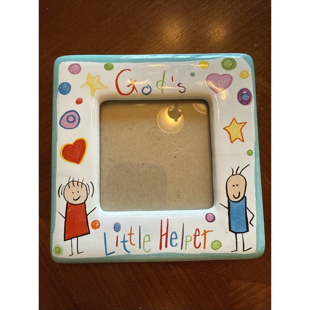 Russ Berrie Bless The Little Children Ceramic Pic Frame God's Little Helper 5.5"